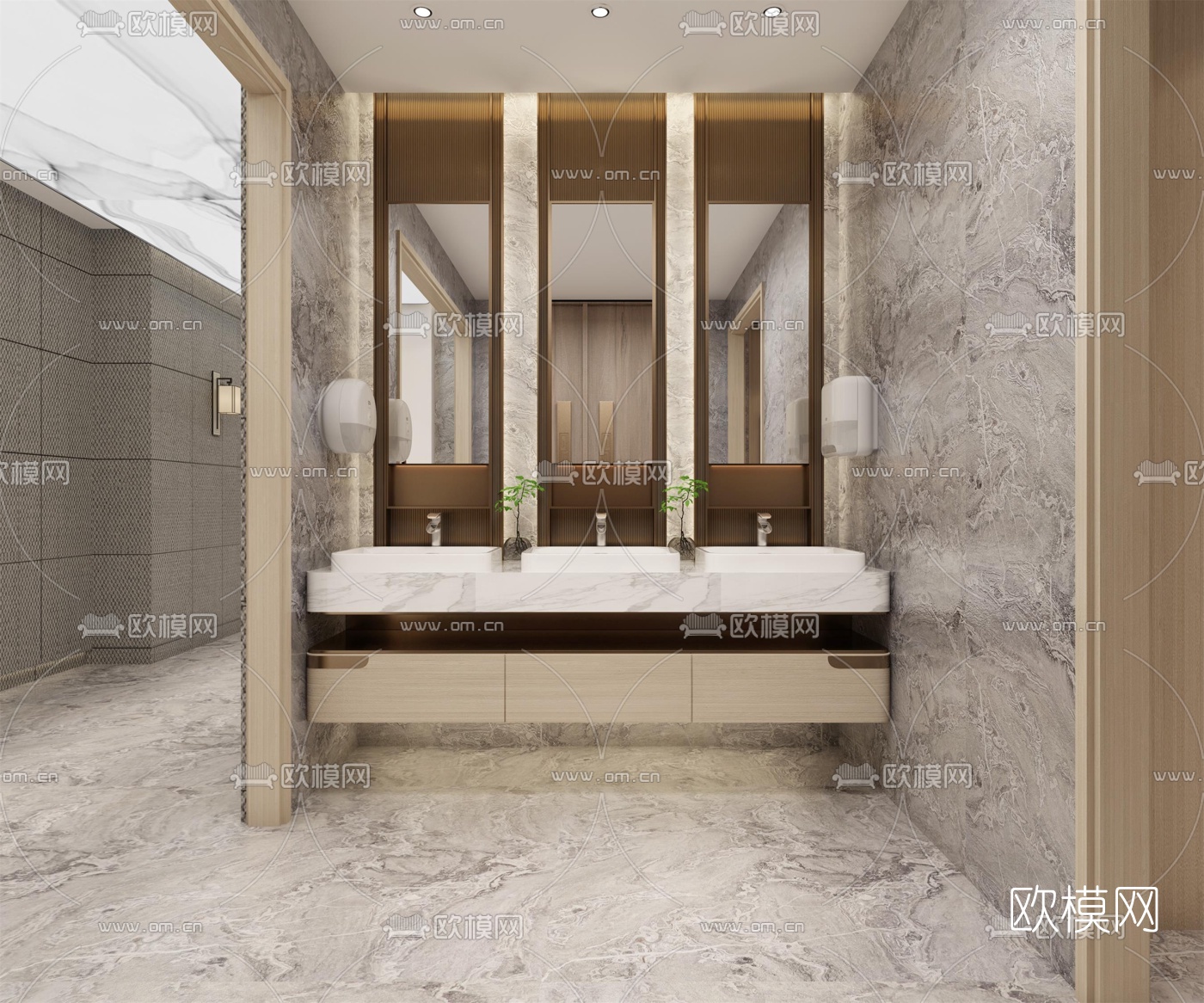 现代公共卫生间3d模型下载（渲染图2）