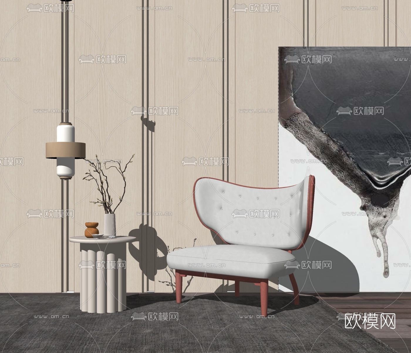 简欧布艺休闲椅su模型下载