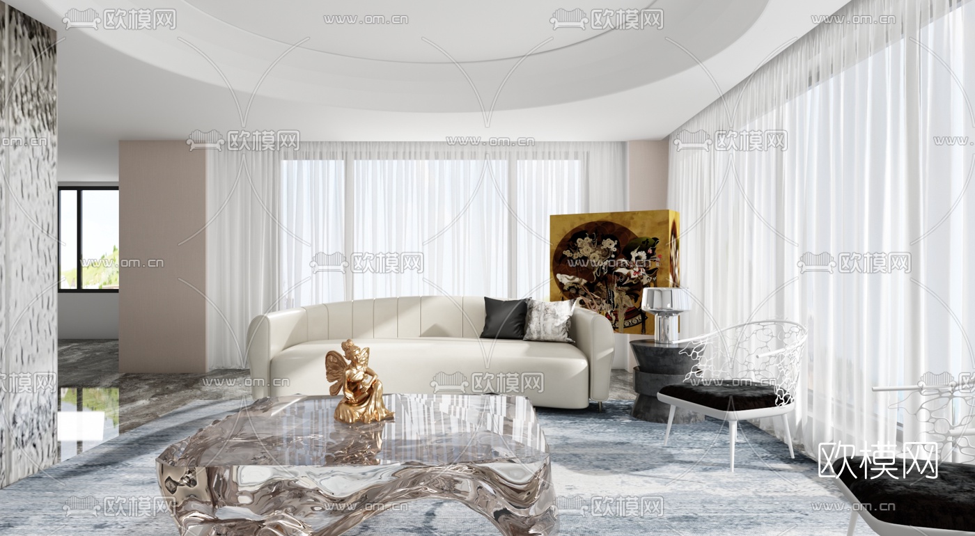 邱德光设计 现代皮革沙发组合3d模型下载