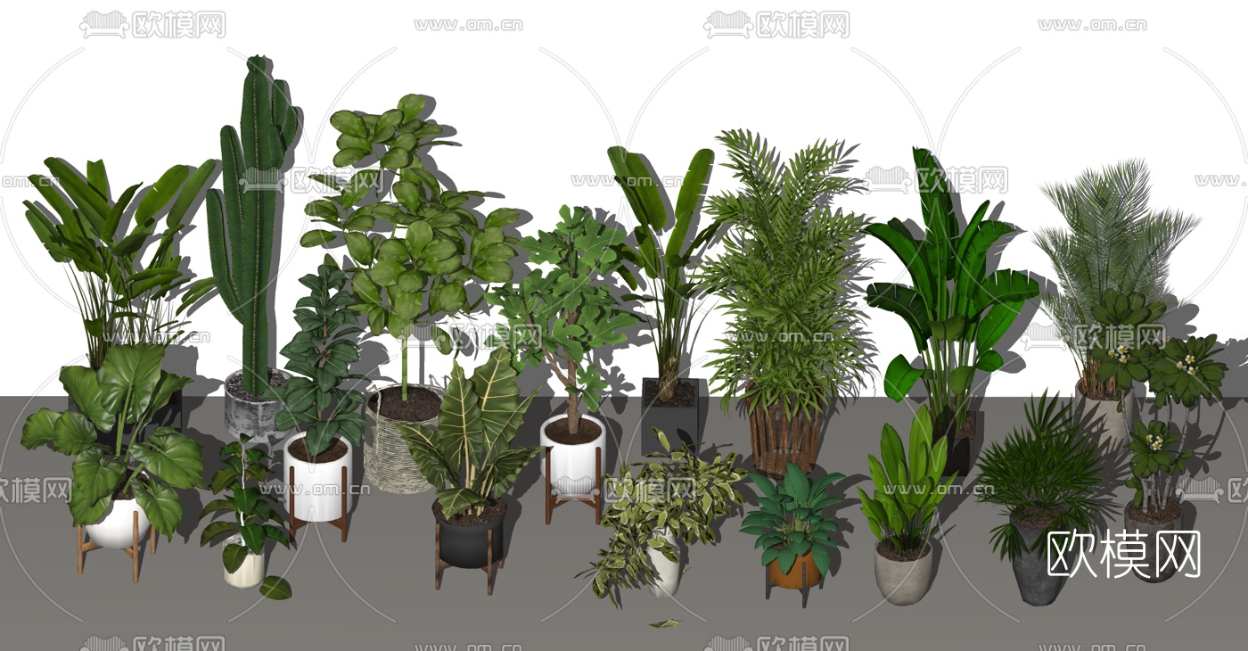 现代绿植盆栽su模型下载
