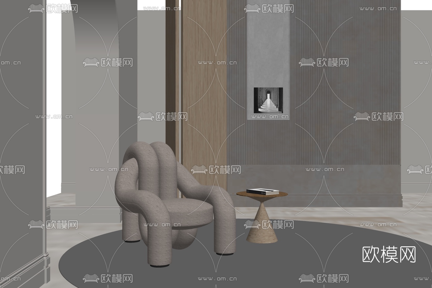 现代布艺休闲椅su模型-免费3dmax模型库-欧模网