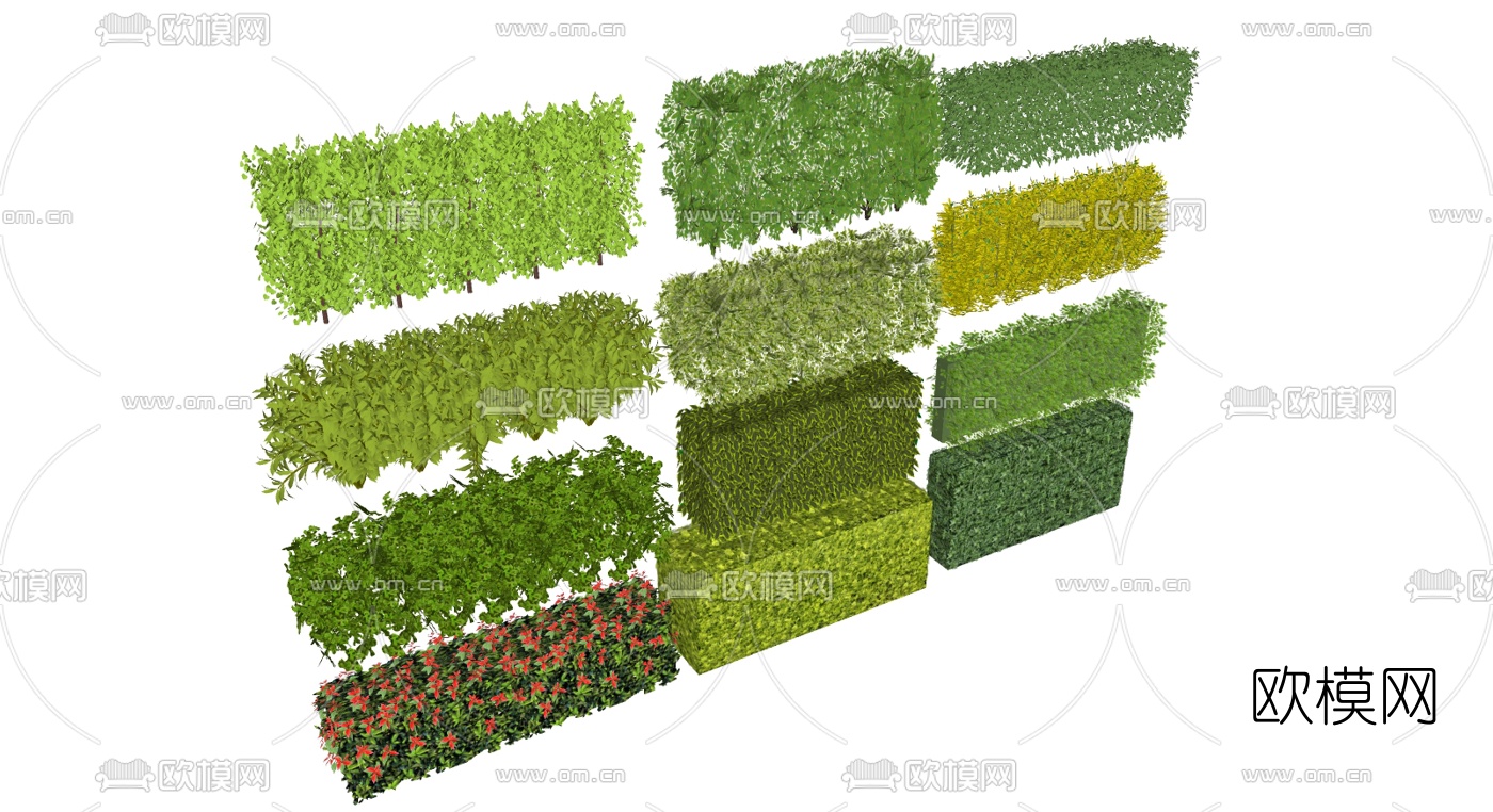 现代灌木绿篱墙su模型下载（渲染图2）