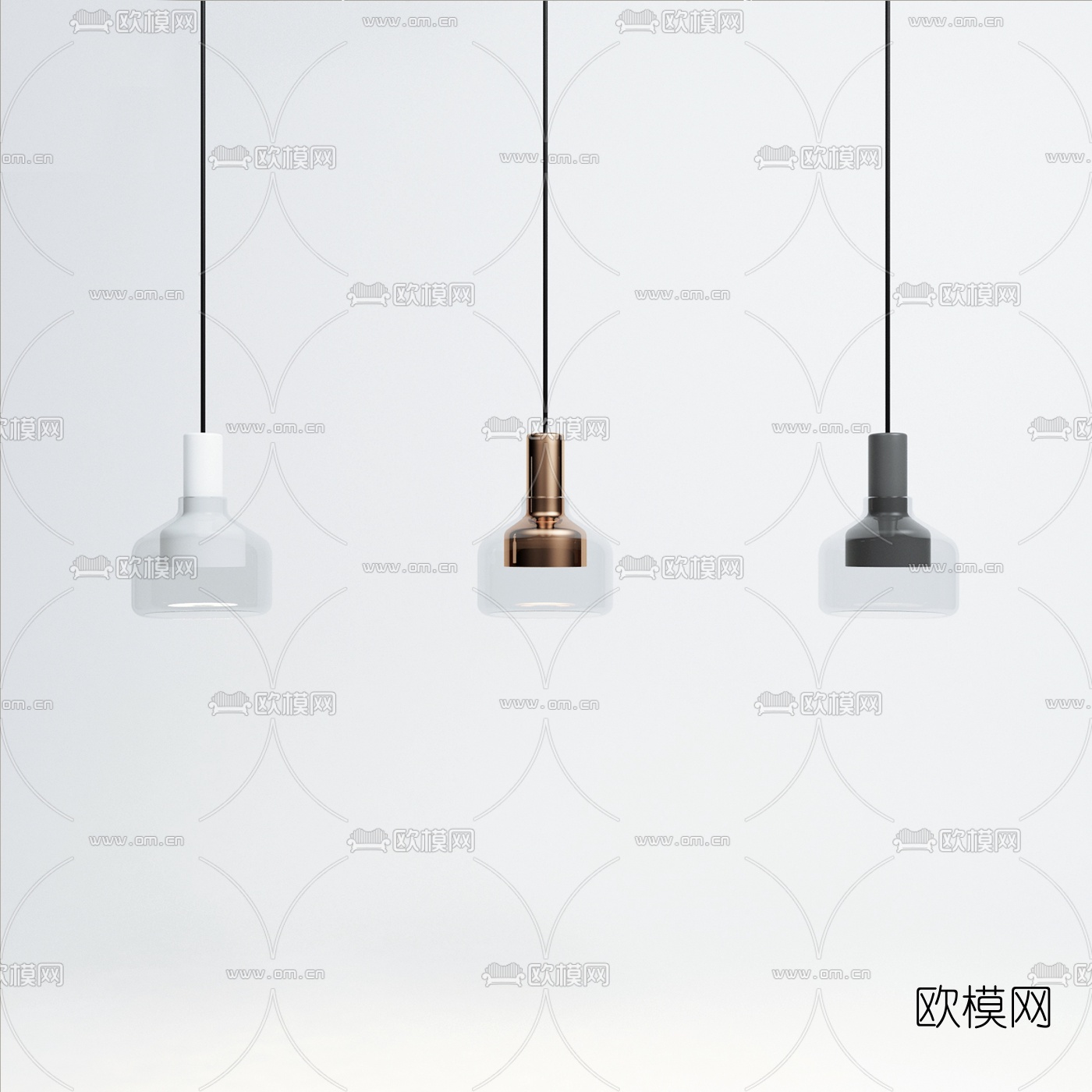 北欧圆形玻璃吊灯3d模型下载（渲染图2）