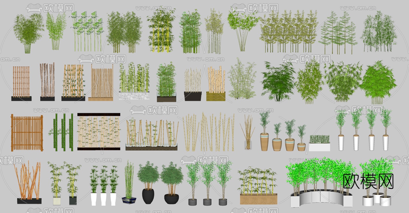 现代竹子花坛竹竿su模型下载
