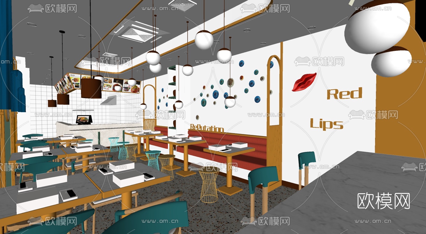 现代快餐店su模型