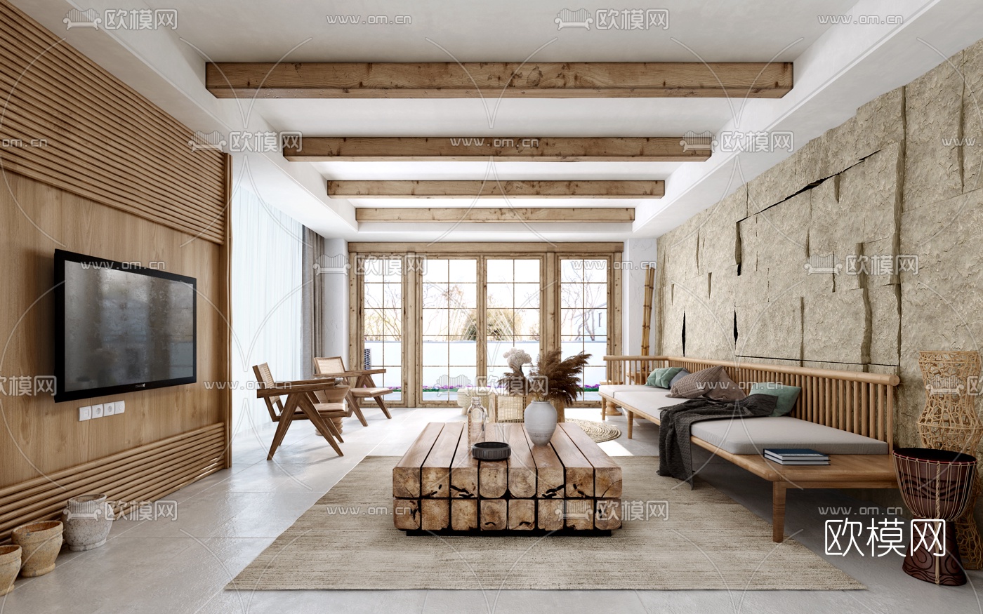 自然风民宿客厅餐厅3d模型