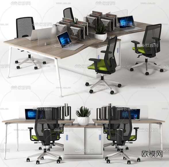 现代办公卡位桌椅3d模型下载(渲染图1)
