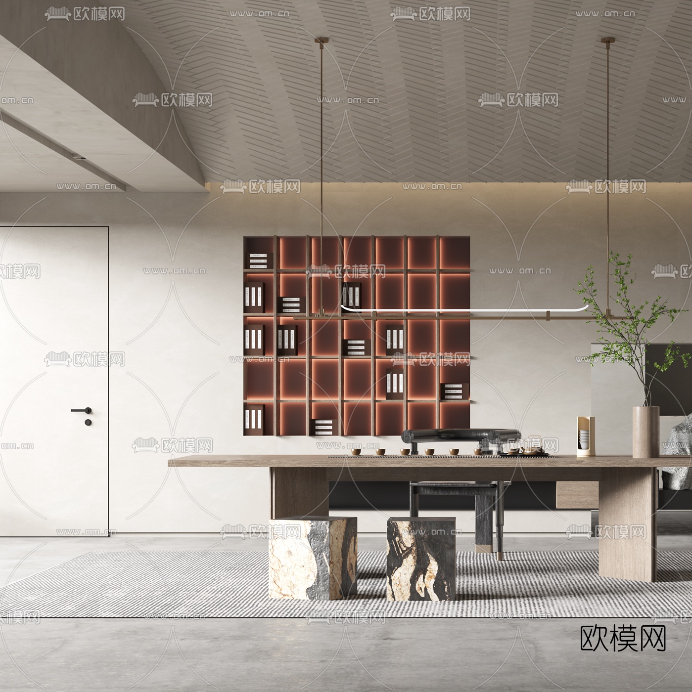 现代侘寂茶室3d模型下载（渲染图3）