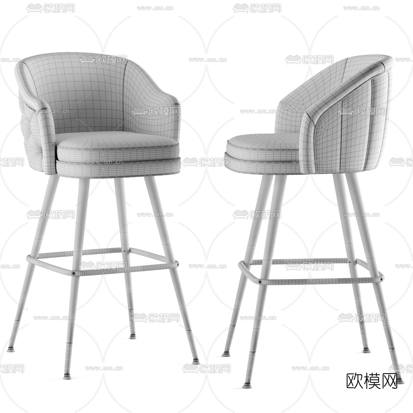 简欧靠背吧台椅3d模型