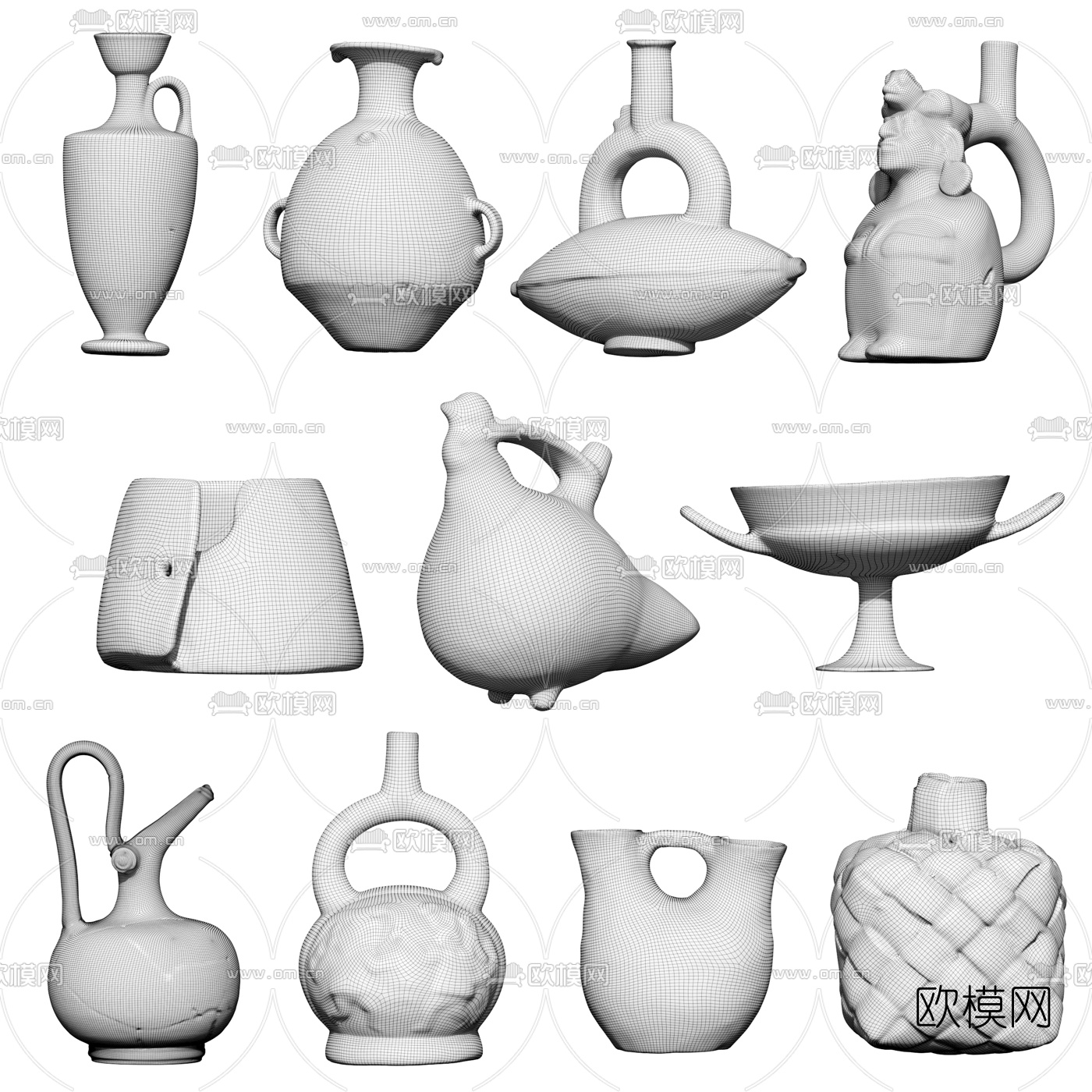 中式陶瓷艺术品摆件3d模型下载（渲染图3）