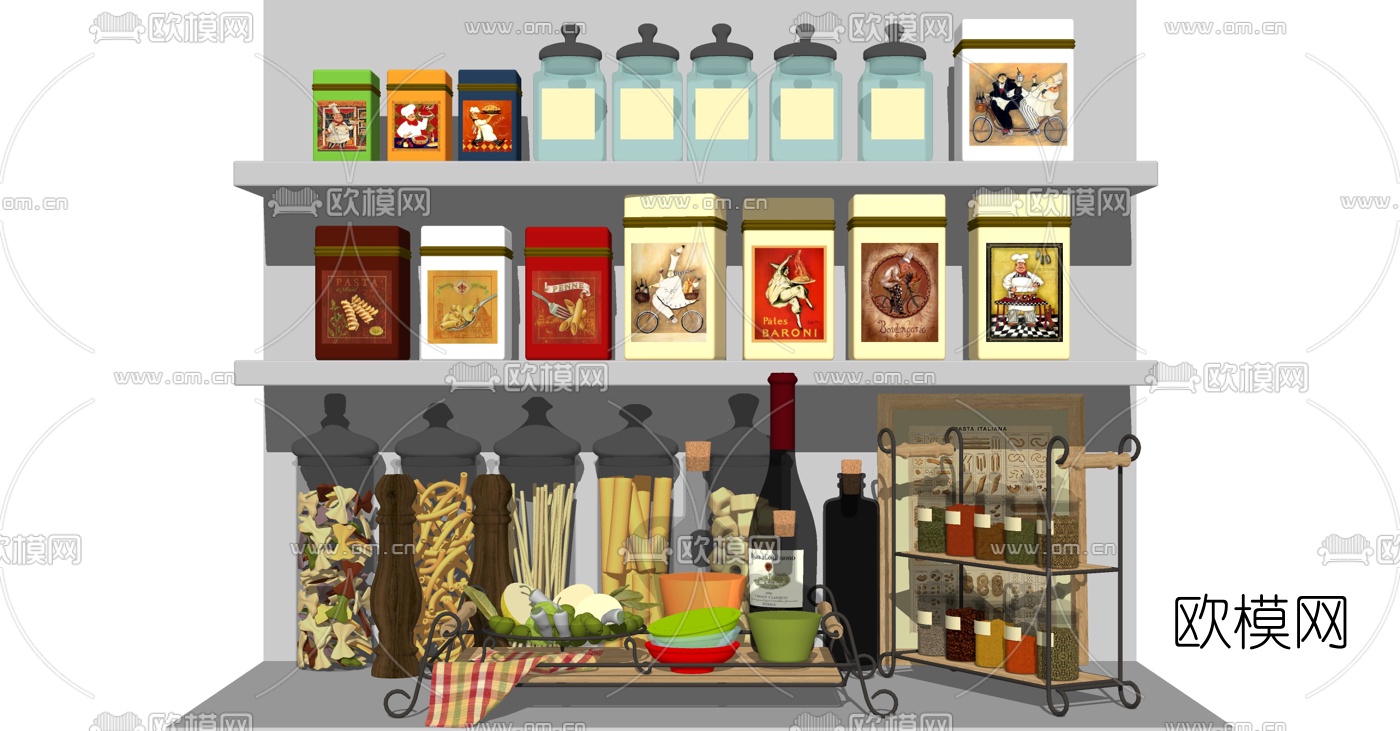 欧式厨房餐具调料su模型下载