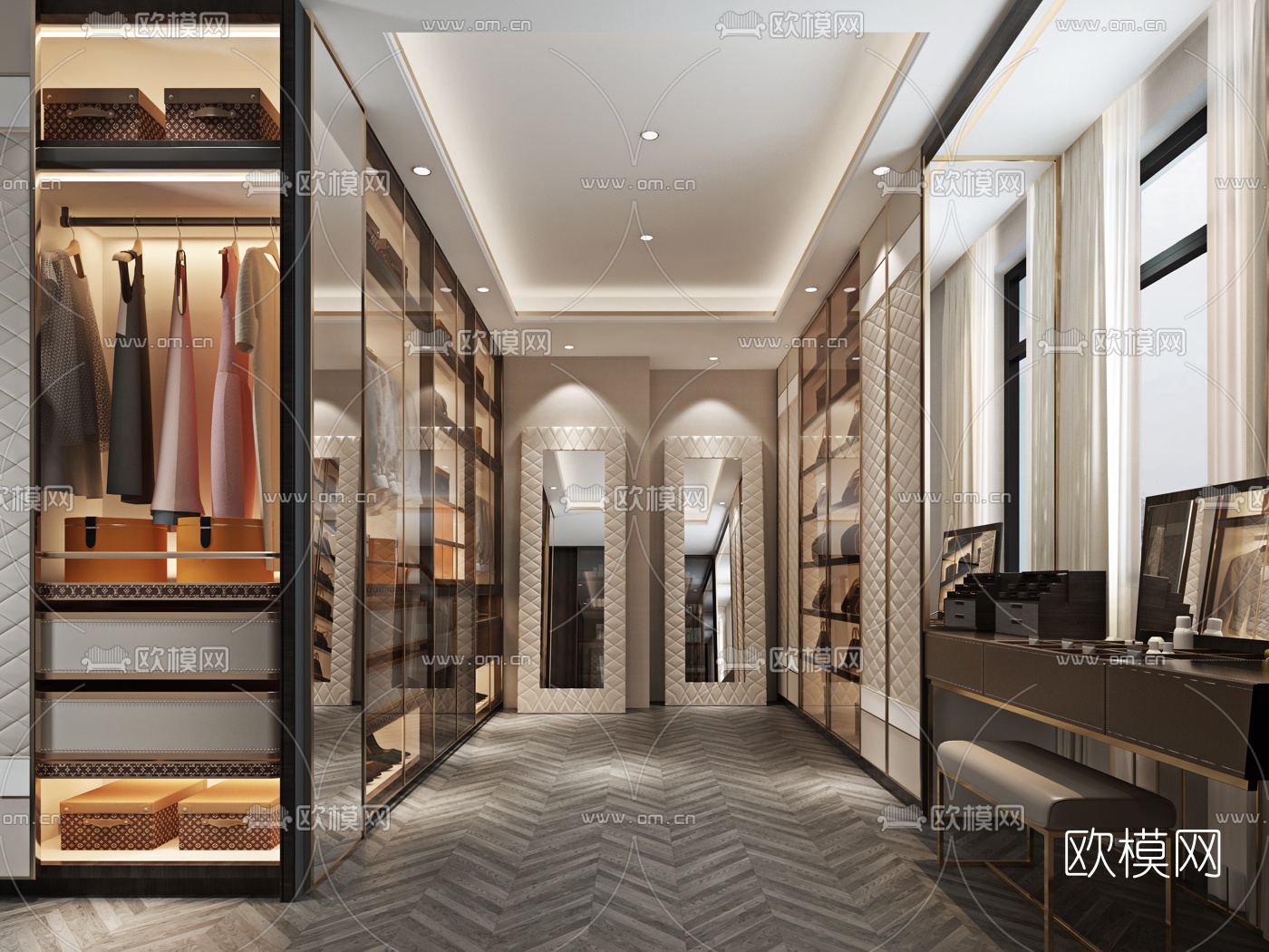 现代轻奢衣帽间免费3d模型下载