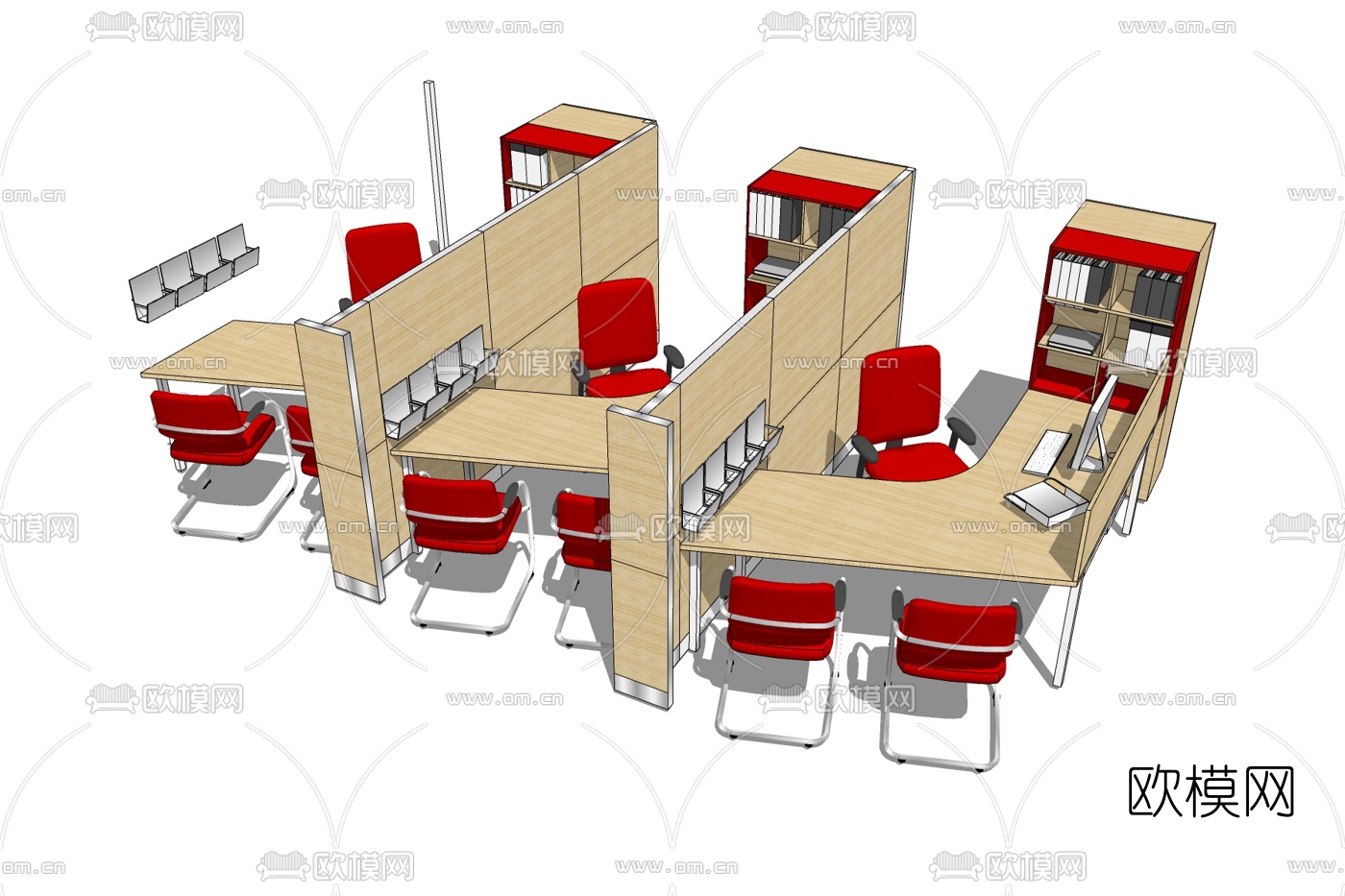现代卡座办公桌椅免费su模型下载