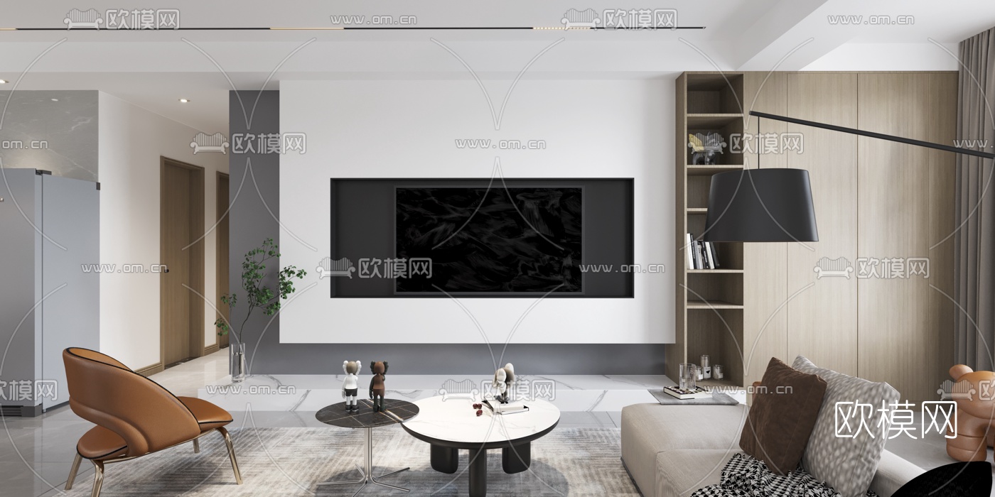 现代客厅餐厅免费3d模型下载（渲染图3）