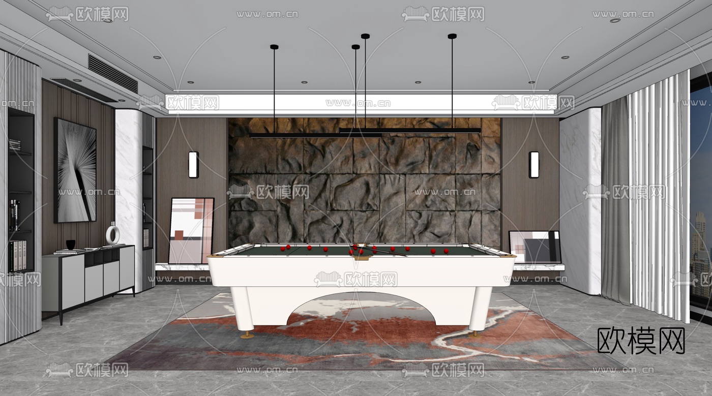 现代台球室su模型下载（渲染图2）