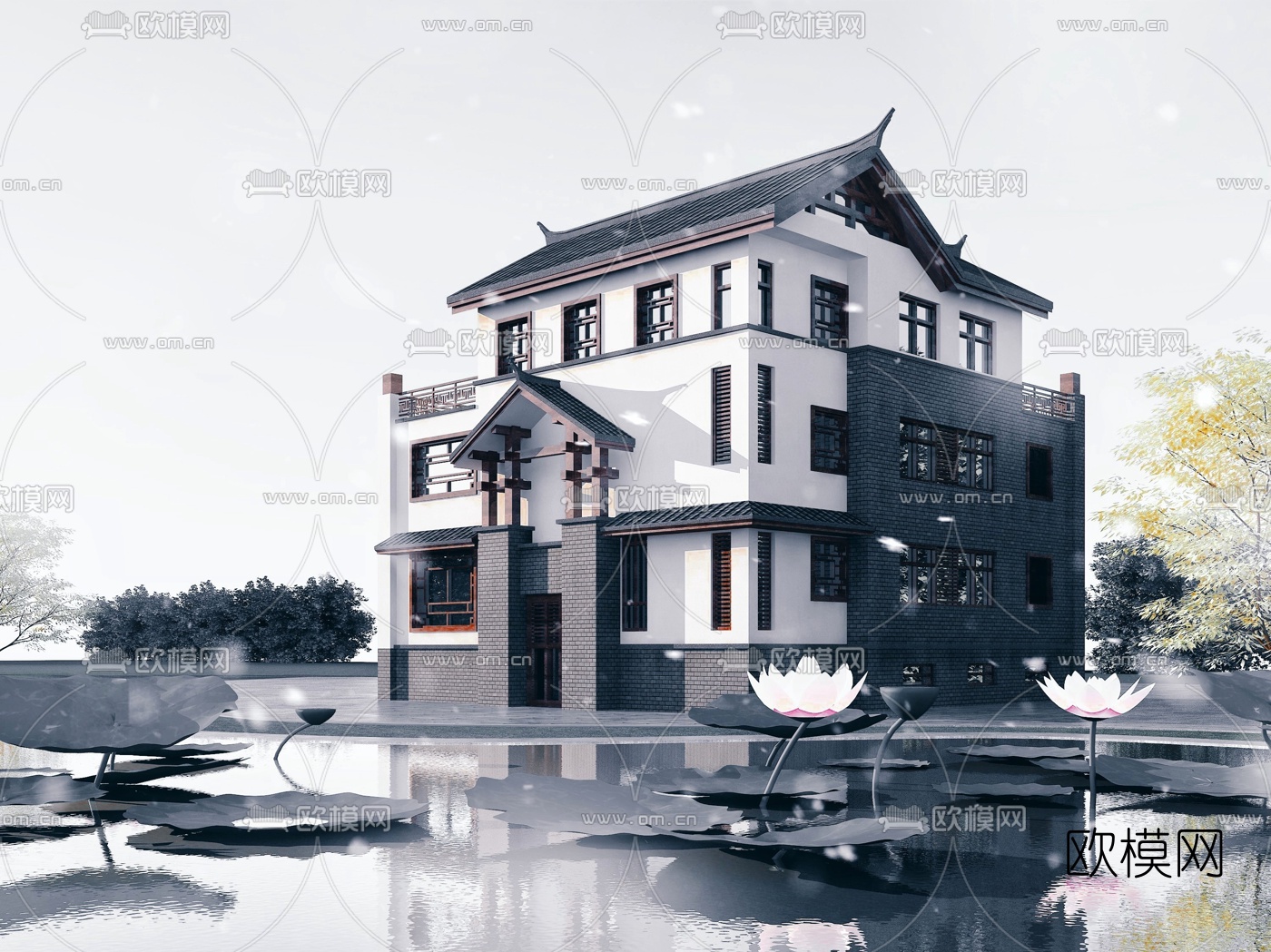 新中式独栋别墅3d模型