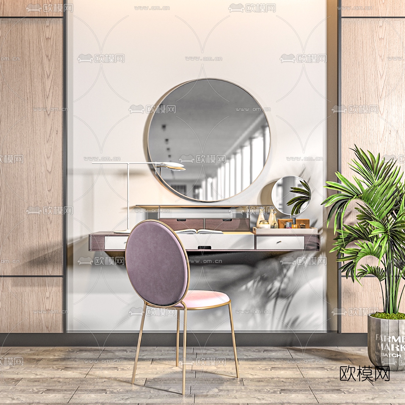 现代轻奢梳妆台su模型下载（渲染图1）