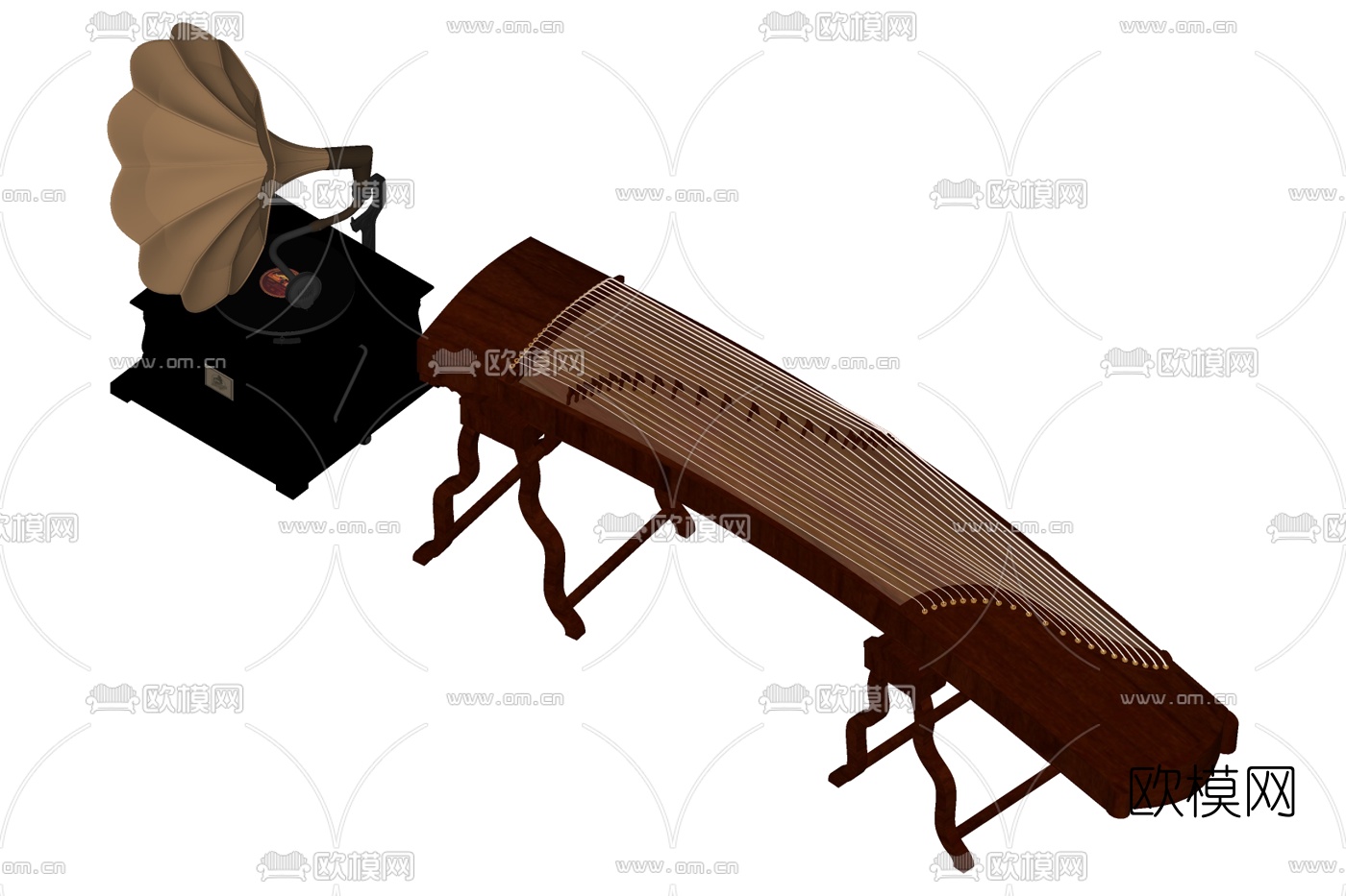 中式古筝su模型下载