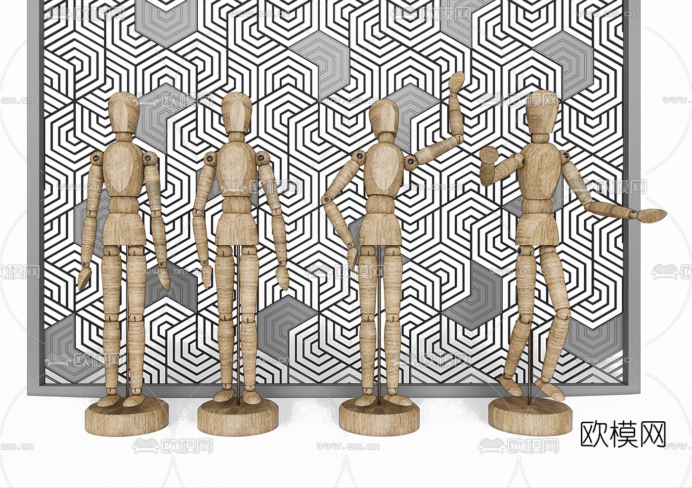 北欧木偶木人雕塑su模型下载（渲染图1）