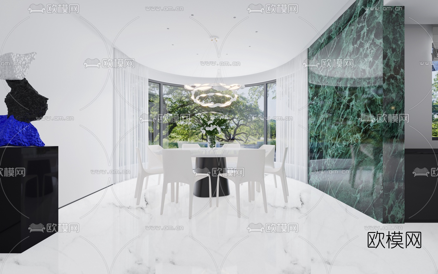 后现代简约客厅餐厅3d模型下载（渲染图2）