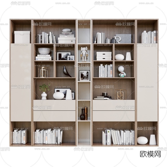 现代陈列柜书柜3d模型下载(渲染图4)