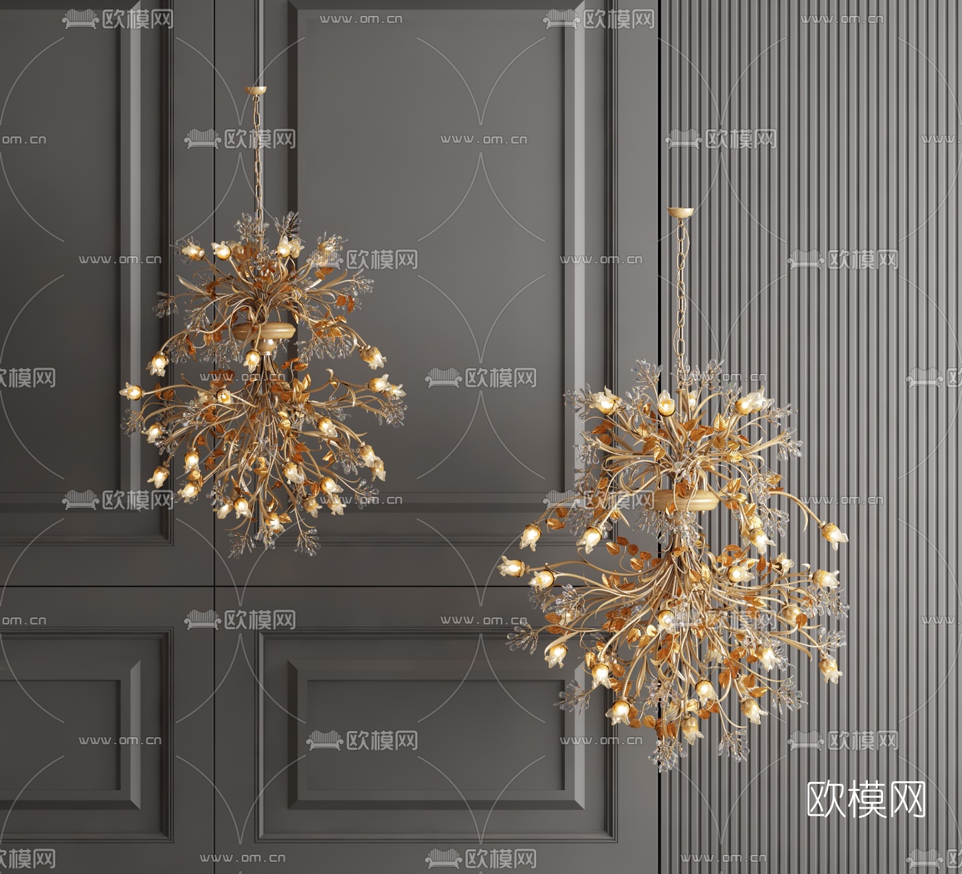 现代轻奢花卉装饰吊灯3d模型下载