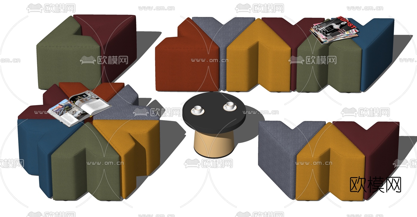 现代布艺公共座椅su模型下载