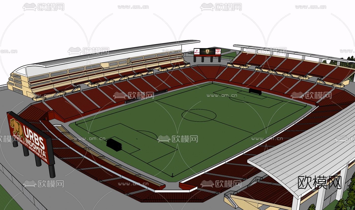 现代篮球场免费su模型下载