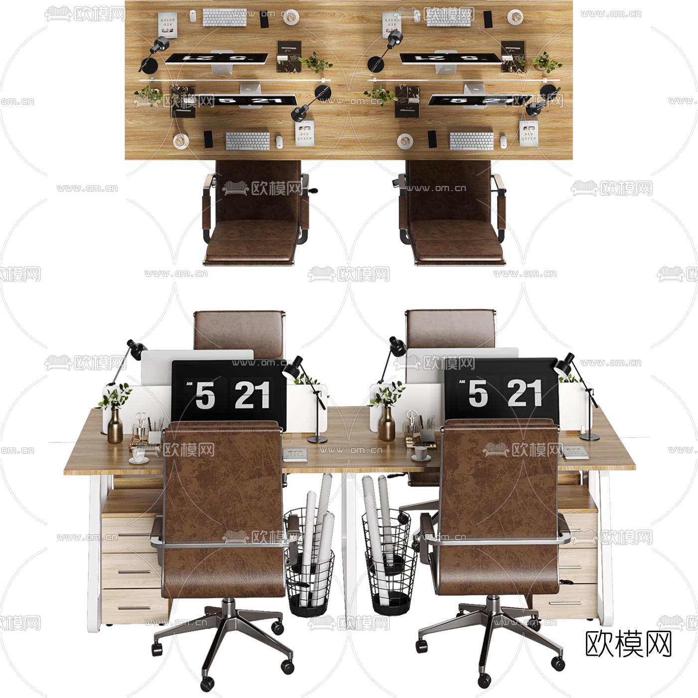 现代办公卡位桌椅3d模型