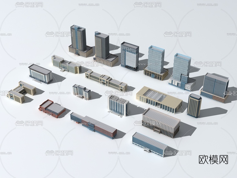 现代办公楼建筑外观3d模型下载(渲染图3)