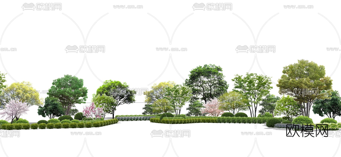 现代松树2d组件su模型