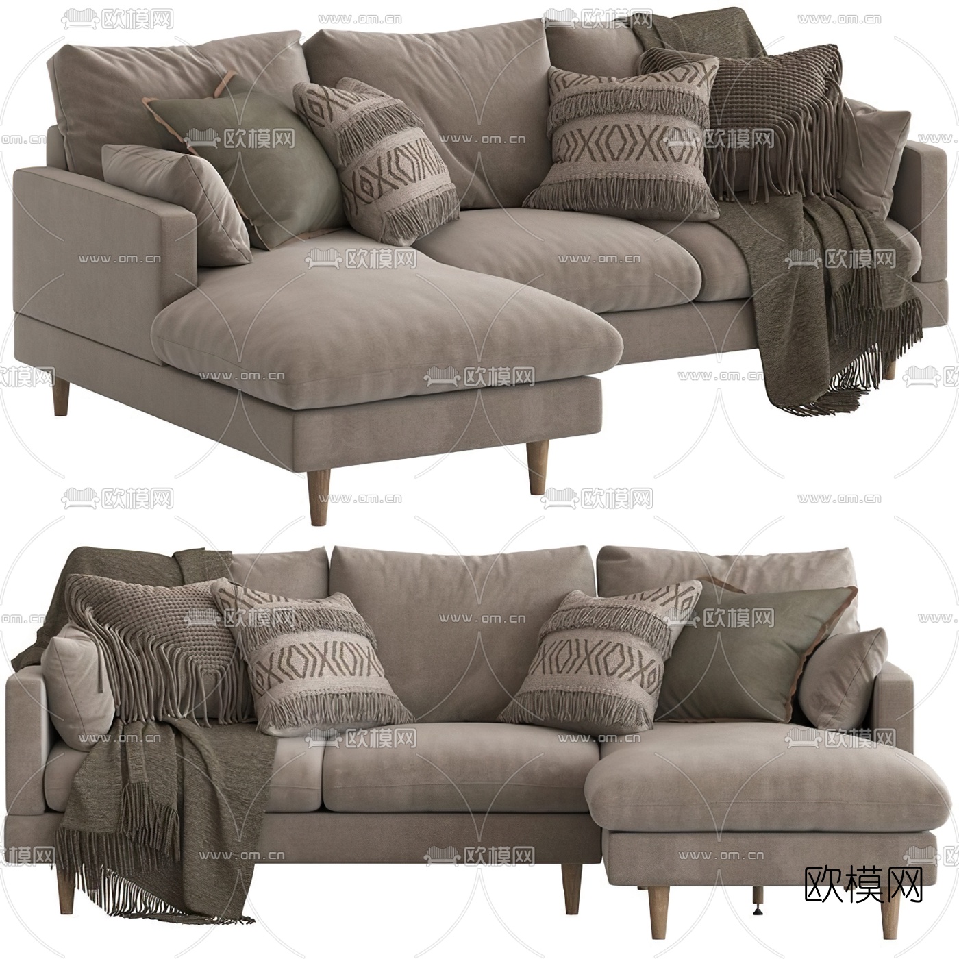 现代布艺转角多人沙发3d模型下载（渲染图2）