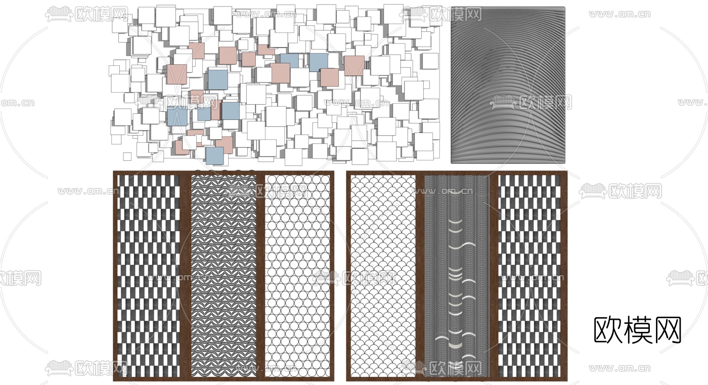 中式民宿装饰墙隔断su模型