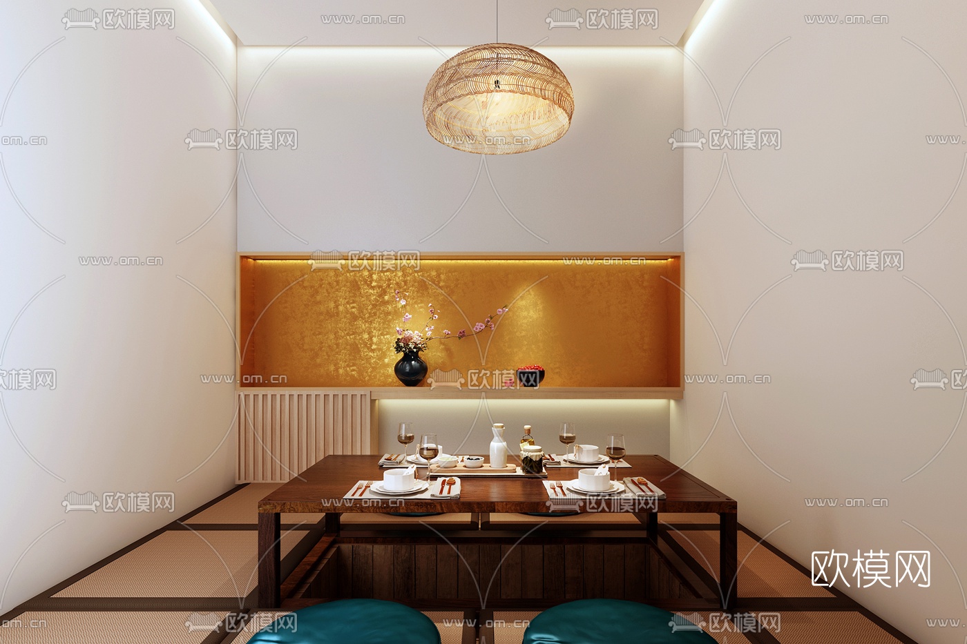日式料理餐厅包间3d模型下载（渲染图3）