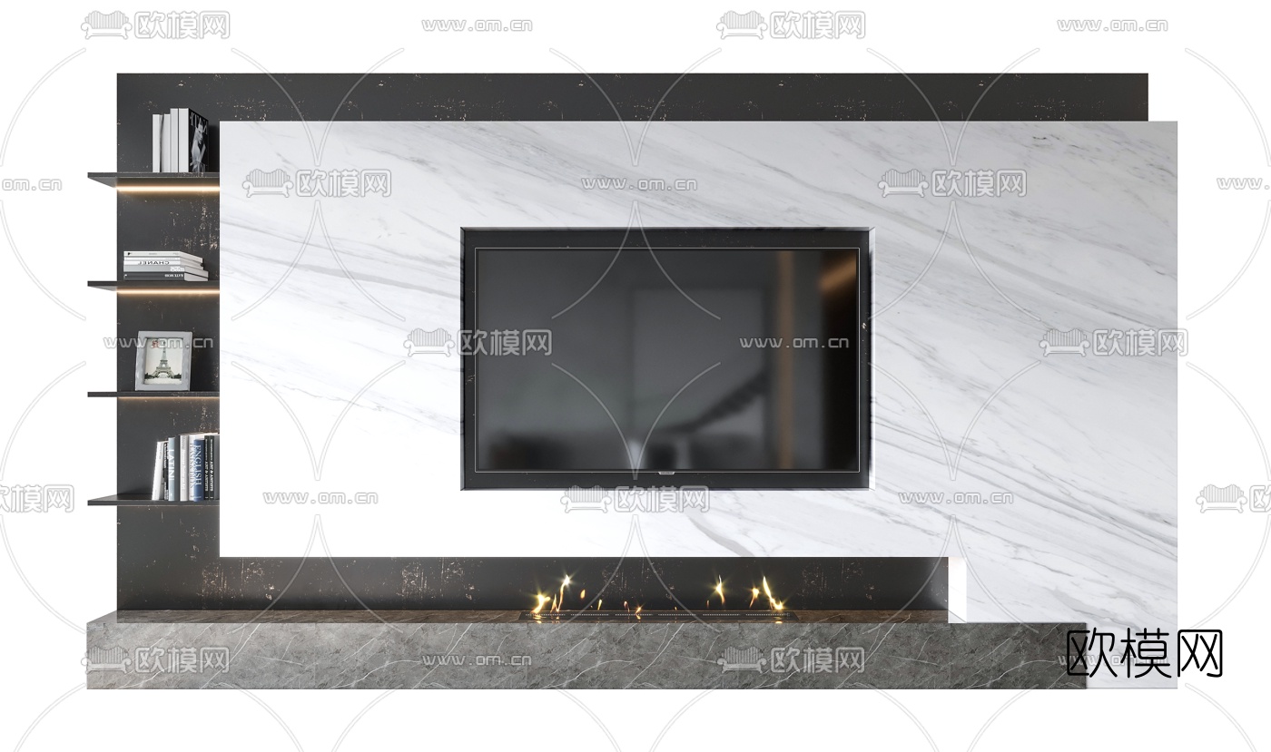 现代大理石电视背景墙3d模型