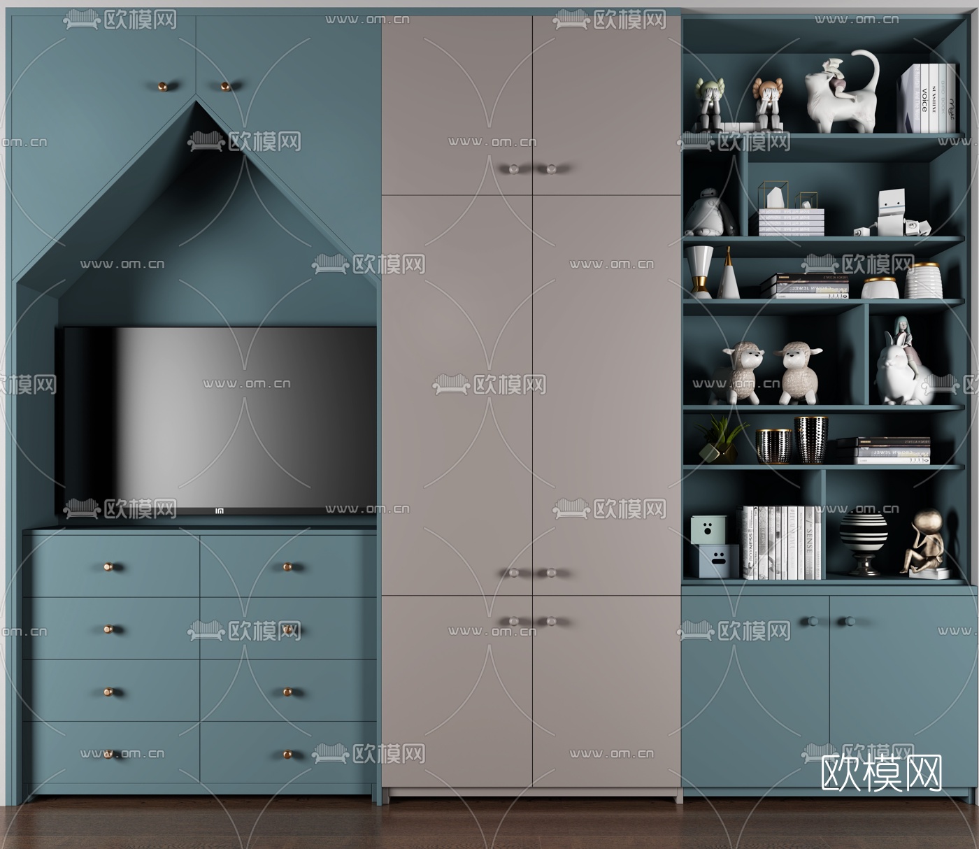 现代儿童书柜装饰柜3d模型下载（渲染图1）