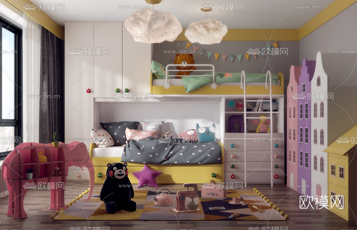 北欧上下铺儿童房3d模型