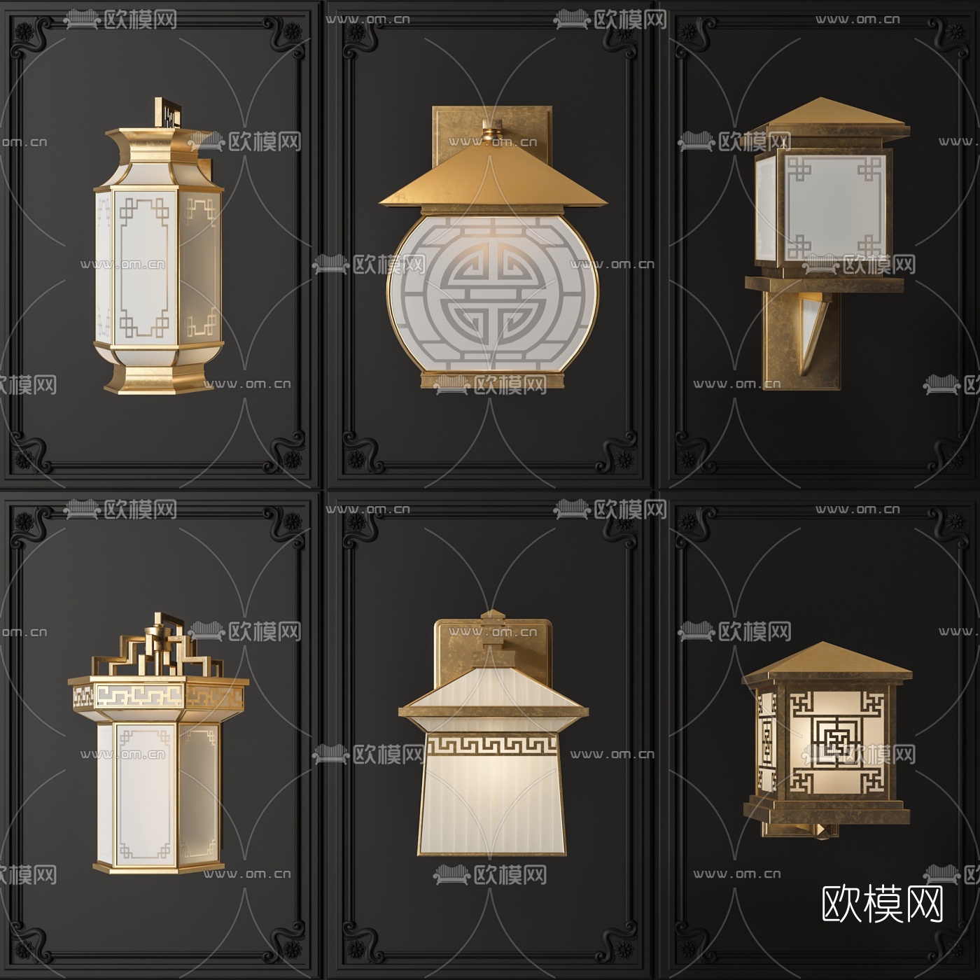 新中式金属壁灯组合3d模型