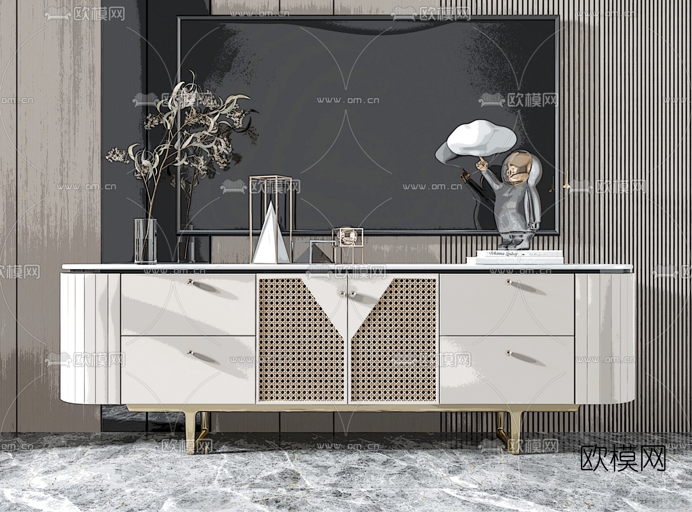 现代轻奢电视柜su模型下载