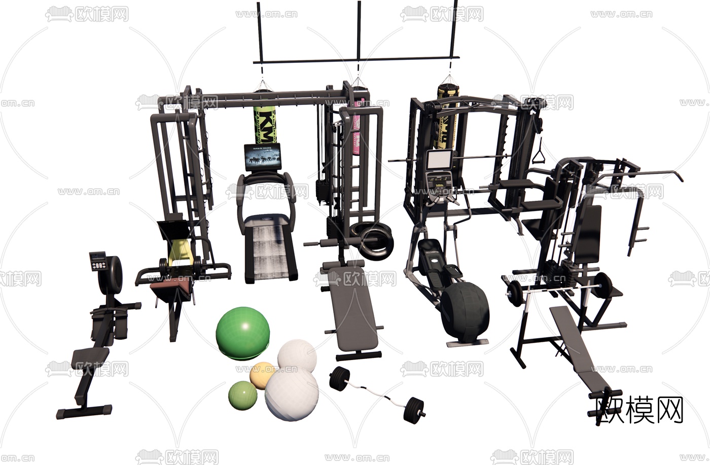 现代健身器材su模型下载（渲染图1）