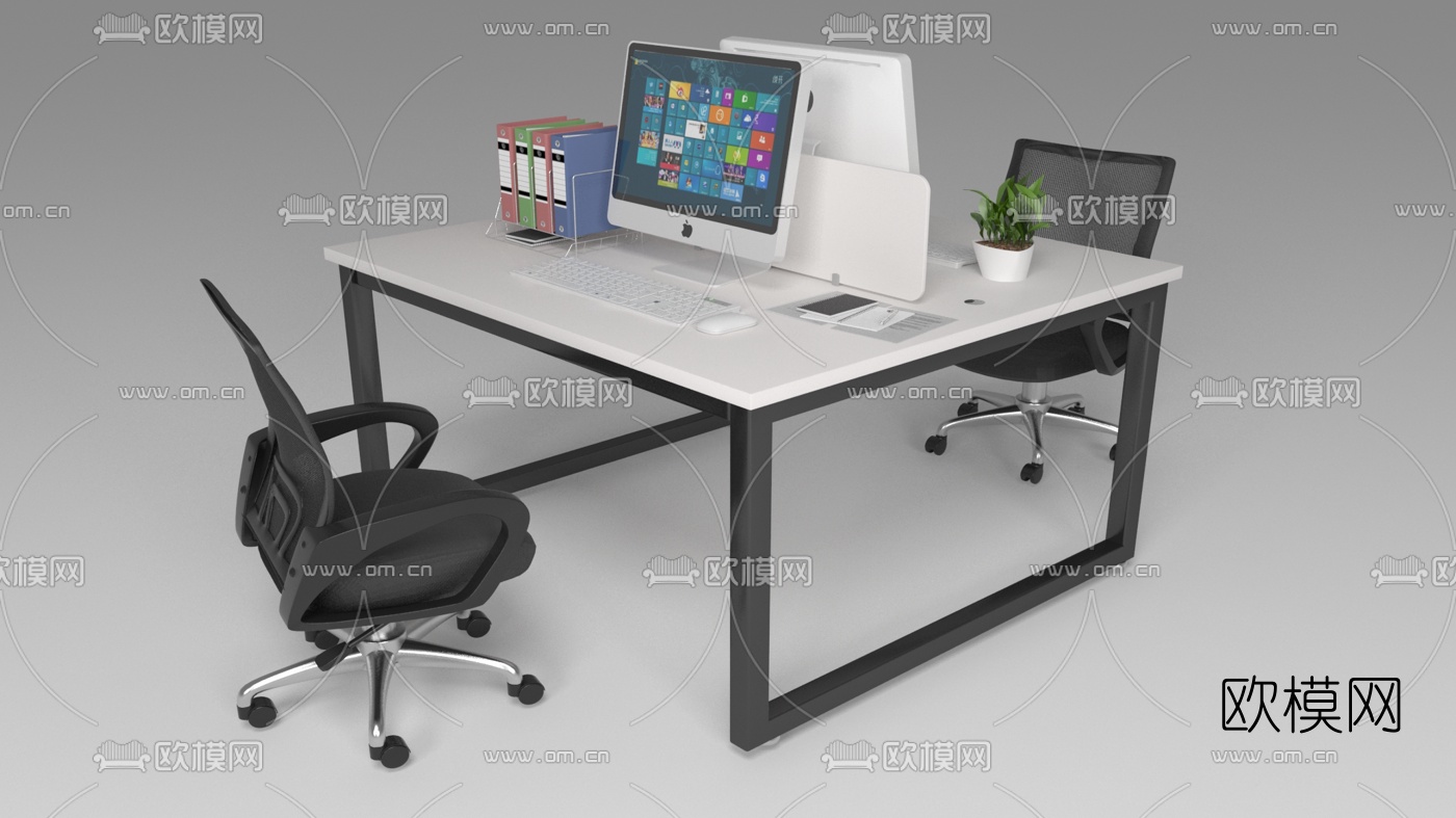 现代办公桌椅免费3d模型下载（渲染图1）