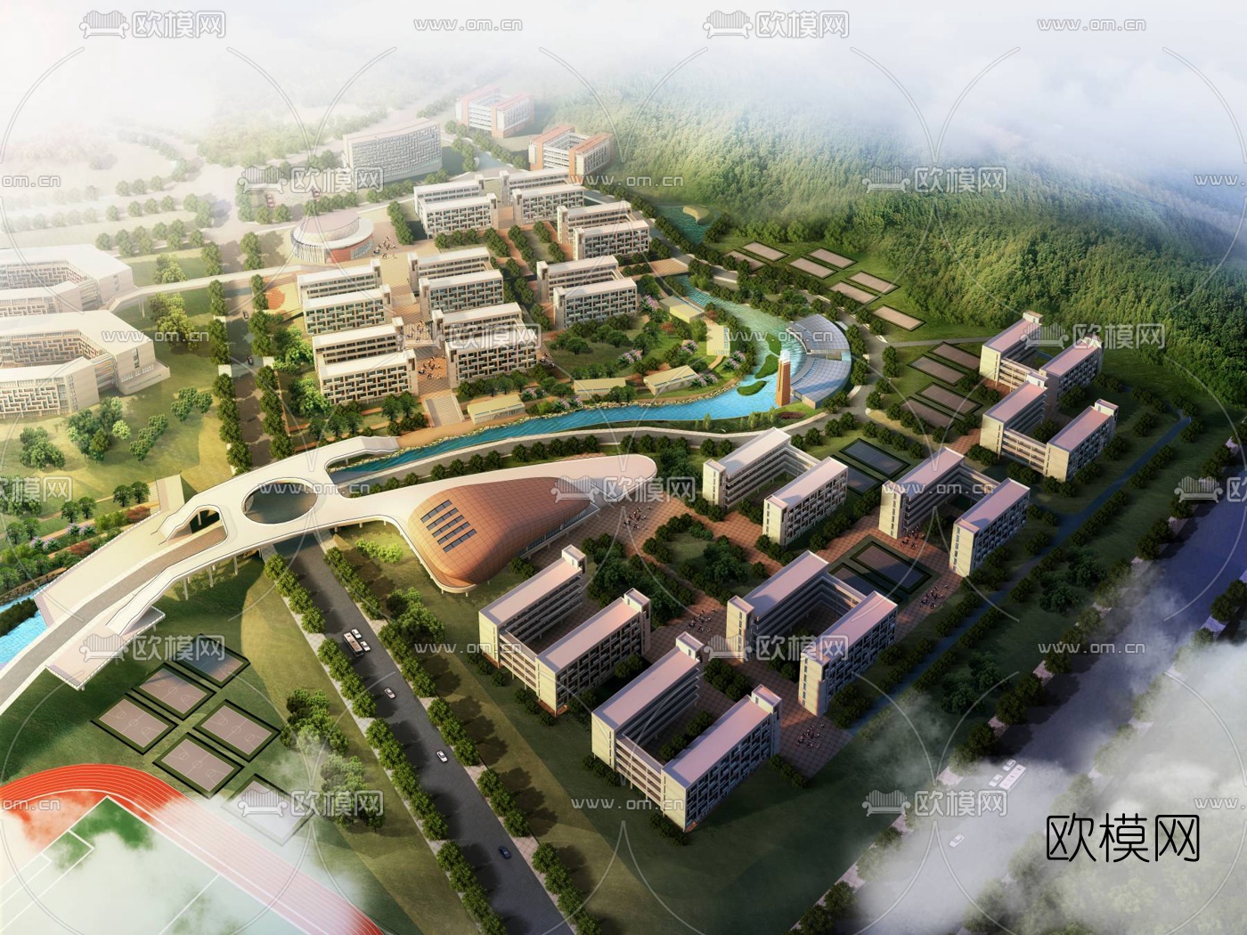 现代学校鸟瞰3d模型