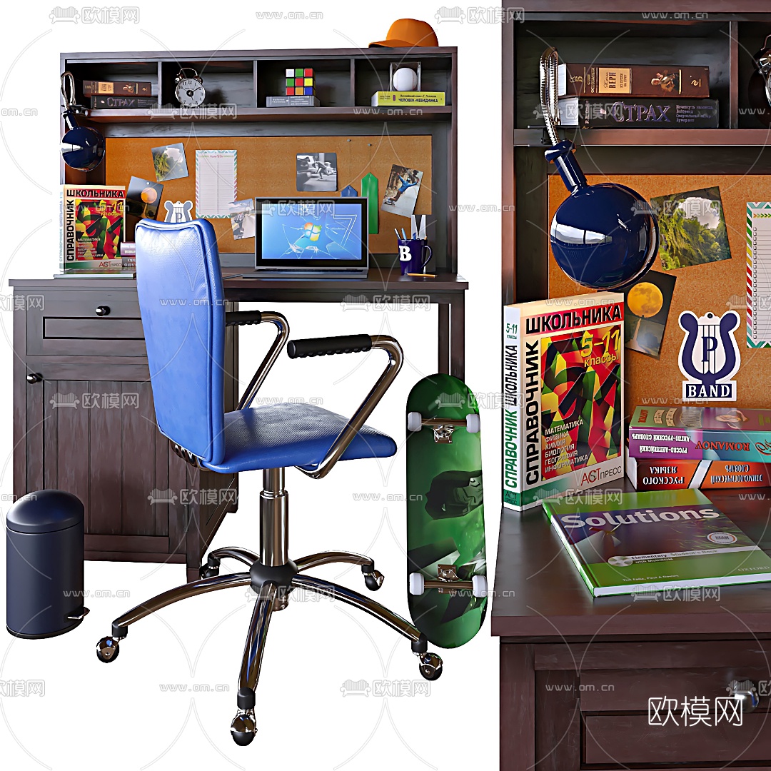 美式木质儿童桌椅3d模型下载