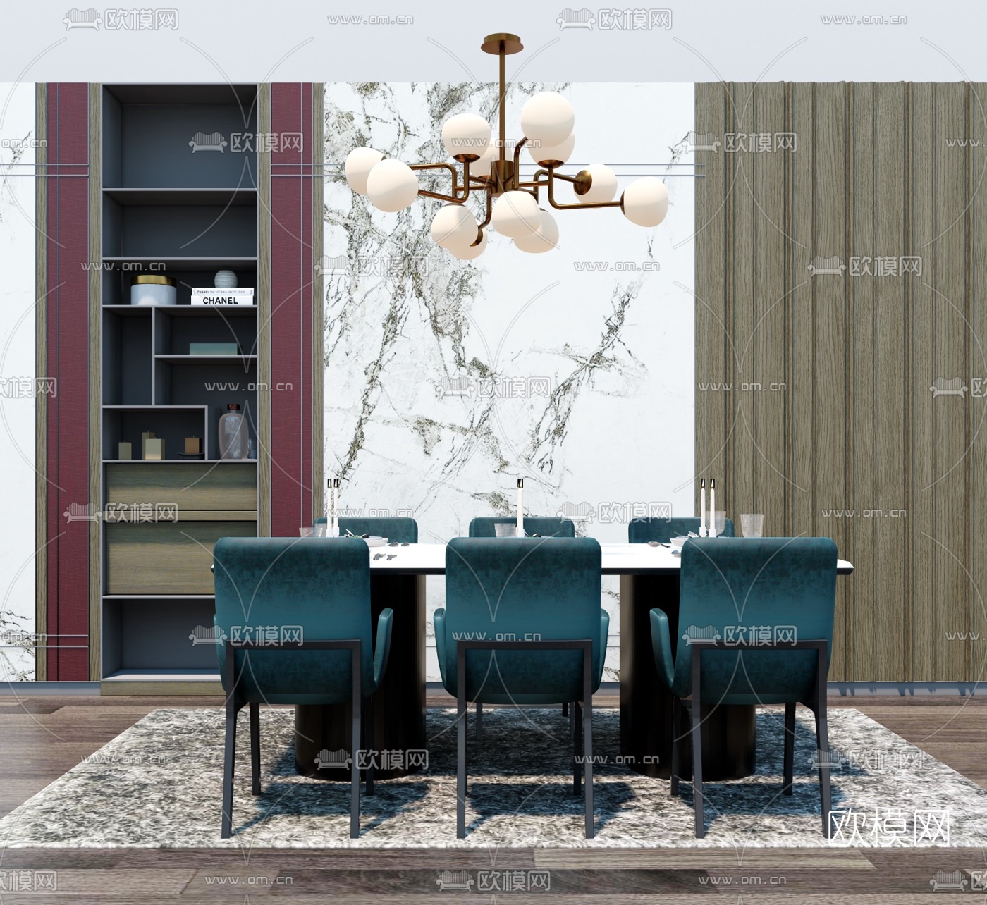 现代轻奢餐桌椅su模型下载（渲染图1）