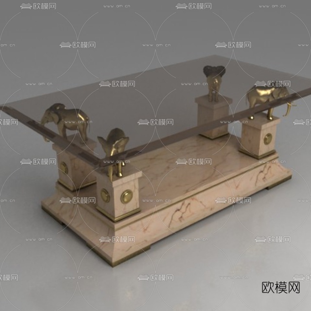 欧式实木玻璃茶几免费3d模型
