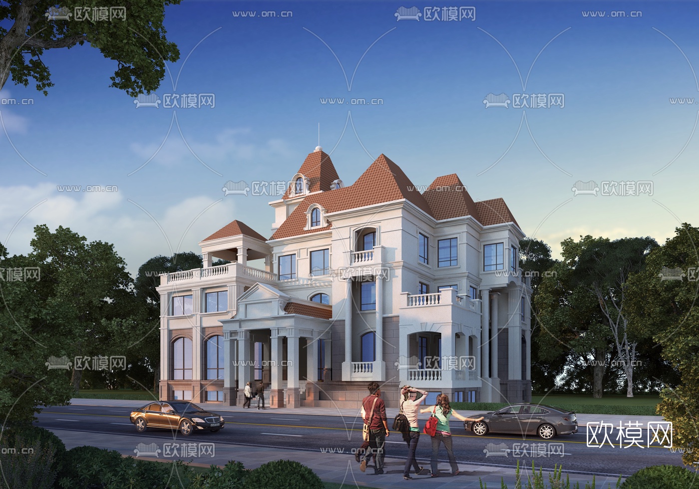 简欧独栋别墅外观3d模型下载