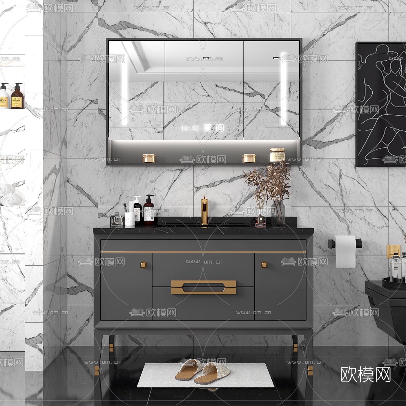 现代浴室柜镜子3d模型