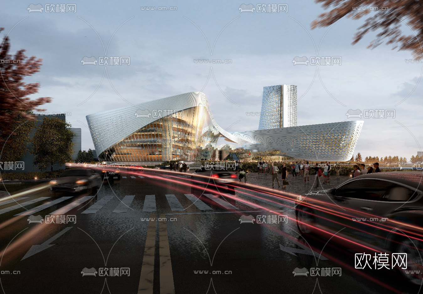 现代商业综合体广场外观su模型下载（渲染图1）