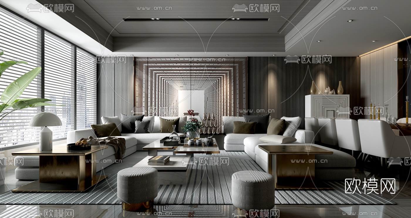 现代轻奢沙发组合3d模型下载