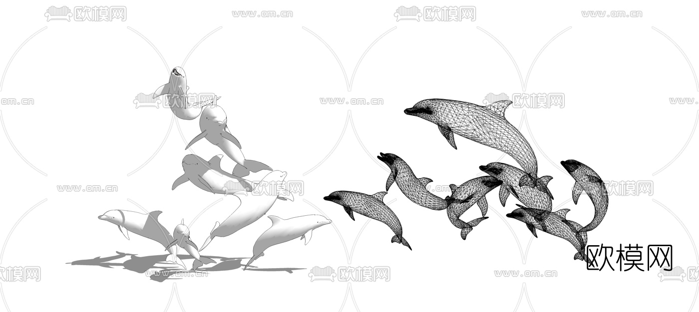 现代海豚雕塑su模型下载